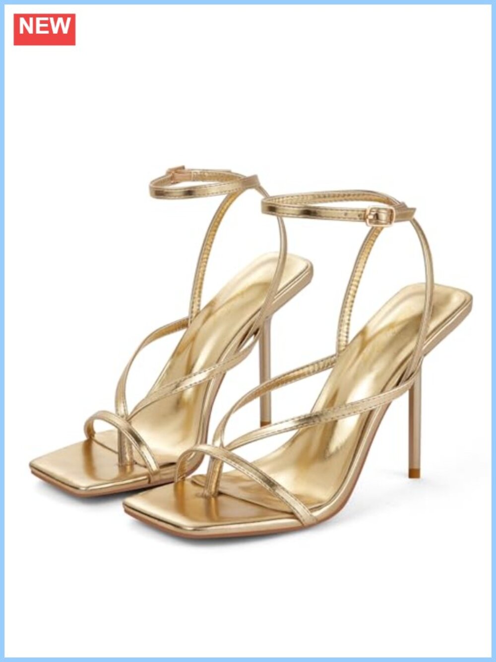 Strappy Square Toe Stiletto Heeled Sandals Women's Dress Shoes Faux Leather